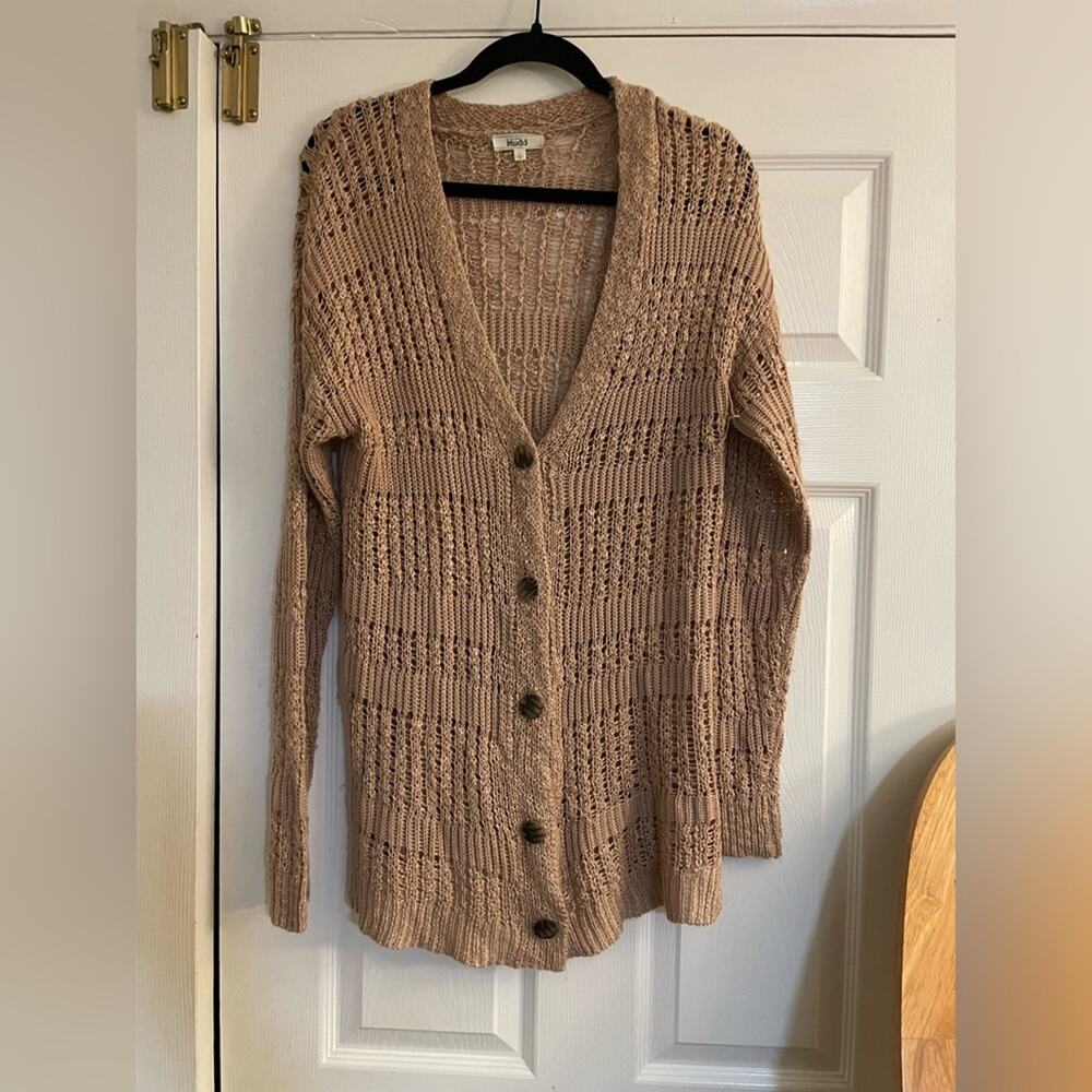 MUDD Tan/brown button down vneck Knit Cardigan Sweater large